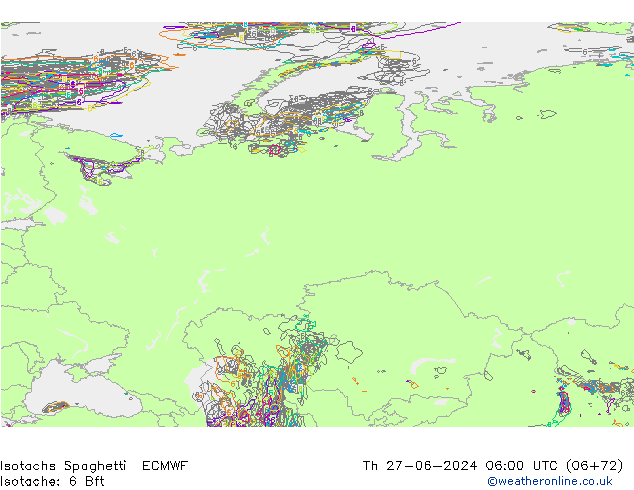 Isotachs Spaghetti ECMWF Čt 27.06.2024 06 UTC