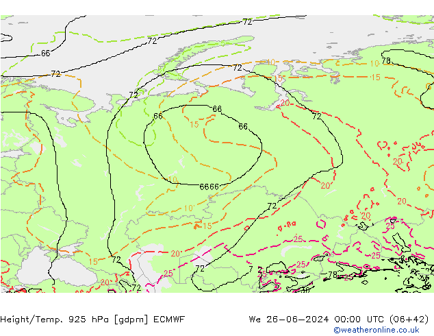 Height/Temp. 925 hPa ECMWF We 26.06.2024 00 UTC