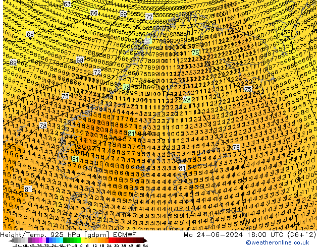 Height/Temp. 925 hPa ECMWF  24.06.2024 18 UTC