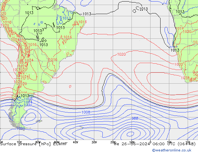 Surface pressure ECMWF We 26.06.2024 06 UTC