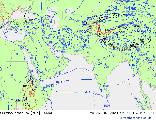 Luchtdruk (Grond) ECMWF wo 26.06.2024 06 UTC