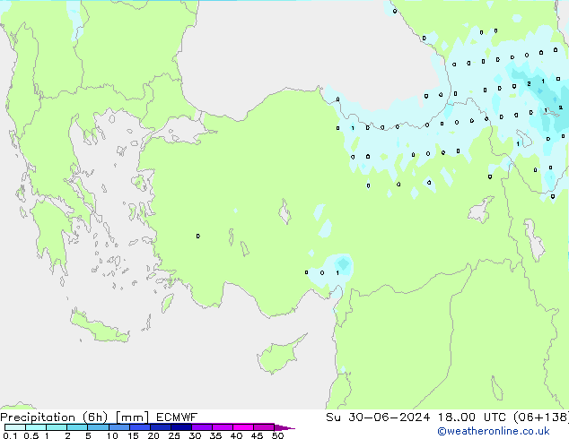 Precipitation (6h) ECMWF Su 30.06.2024 00 UTC