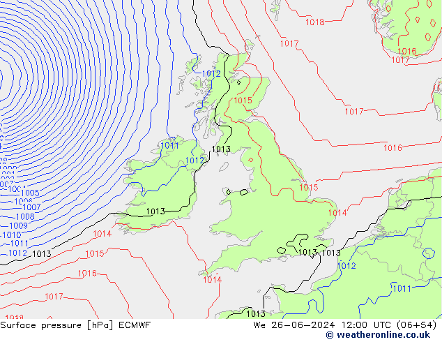 Surface pressure ECMWF We 26.06.2024 12 UTC