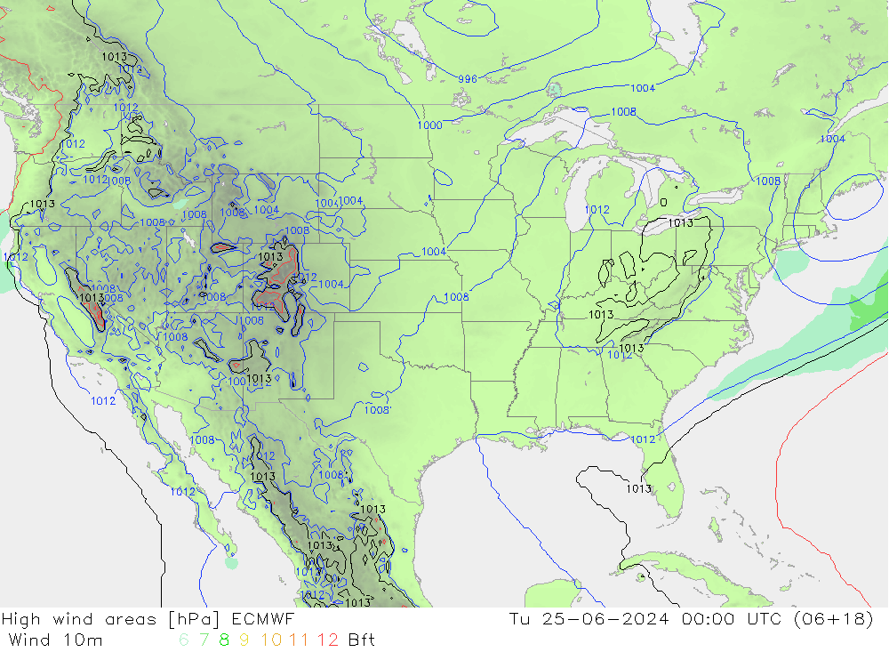 Izotacha ECMWF wto. 25.06.2024 00 UTC