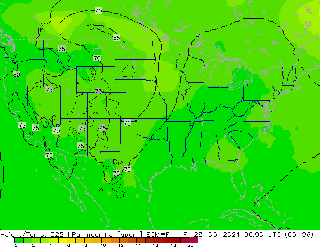 Height/Temp. 925 hPa ECMWF Fr 28.06.2024 06 UTC