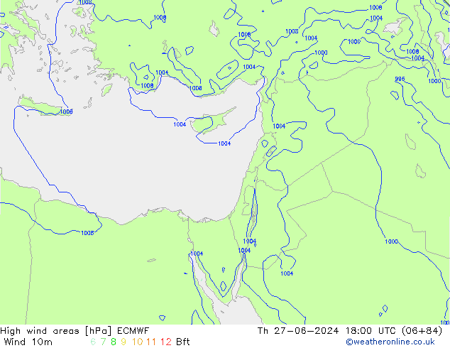 High wind areas ECMWF Th 27.06.2024 18 UTC