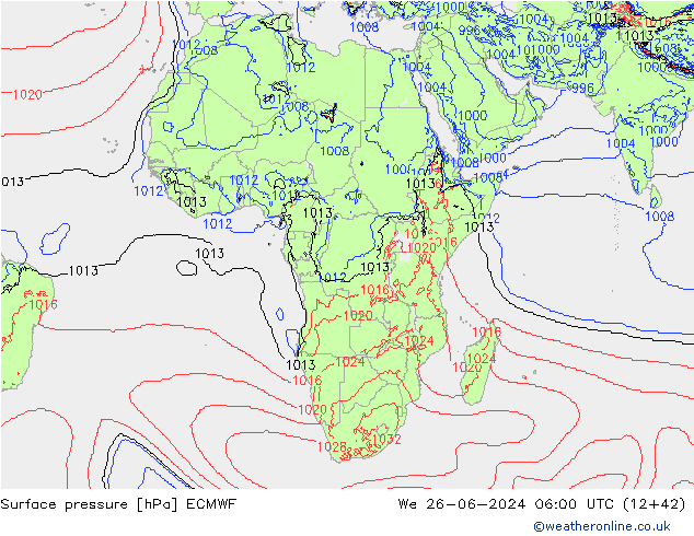 Atmosférický tlak ECMWF St 26.06.2024 06 UTC