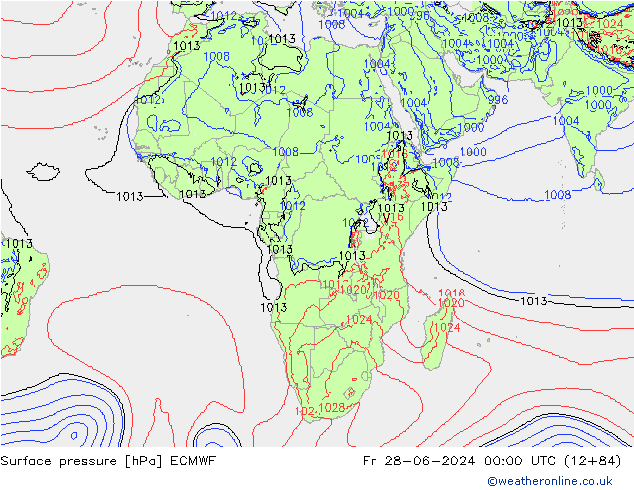 Pressione al suolo ECMWF ven 28.06.2024 00 UTC