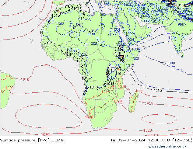 Surface pressure ECMWF Tu 09.07.2024 12 UTC