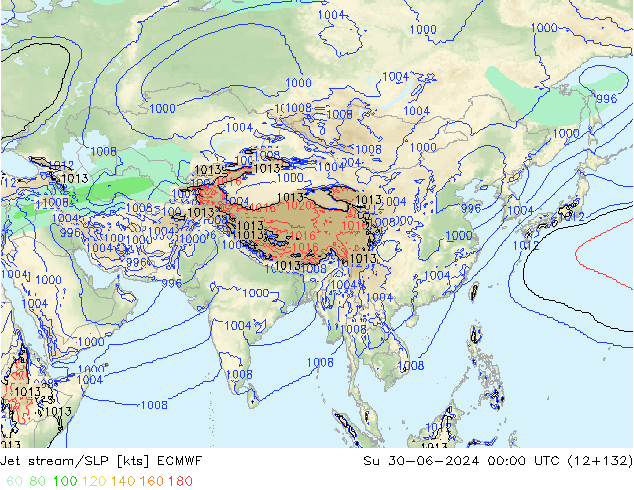 Jet stream ECMWF Dom 30.06.2024 00 UTC