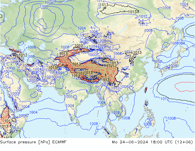 Surface pressure ECMWF Mo 24.06.2024 18 UTC