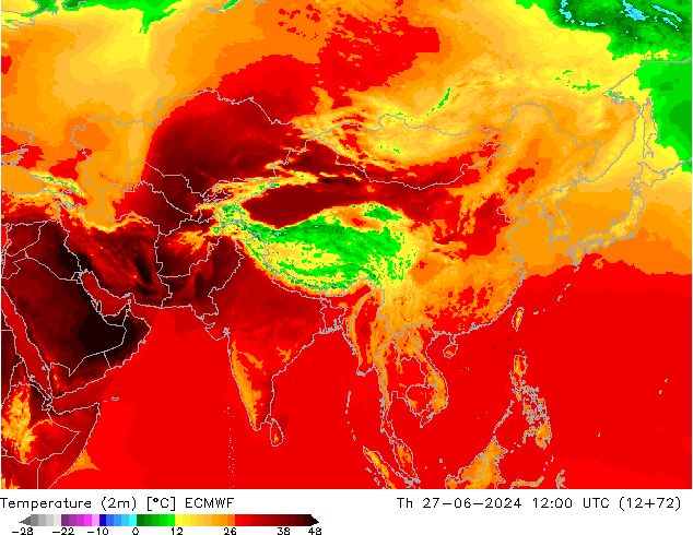 карта температуры ECMWF чт 27.06.2024 12 UTC