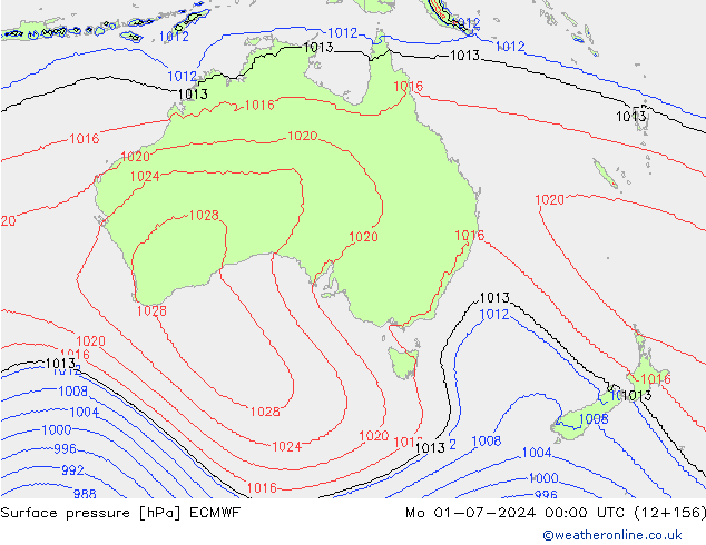 Surface pressure ECMWF Mo 01.07.2024 00 UTC