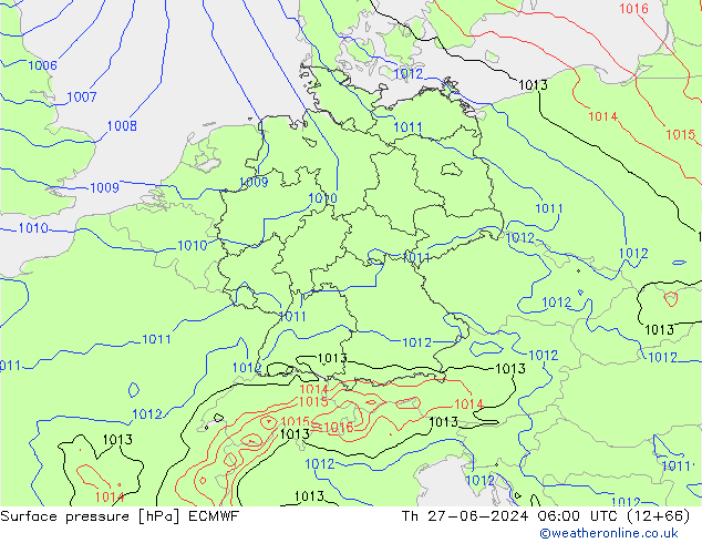 Surface pressure ECMWF Th 27.06.2024 06 UTC