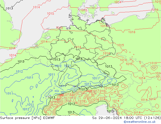 Presión superficial ECMWF sáb 29.06.2024 18 UTC