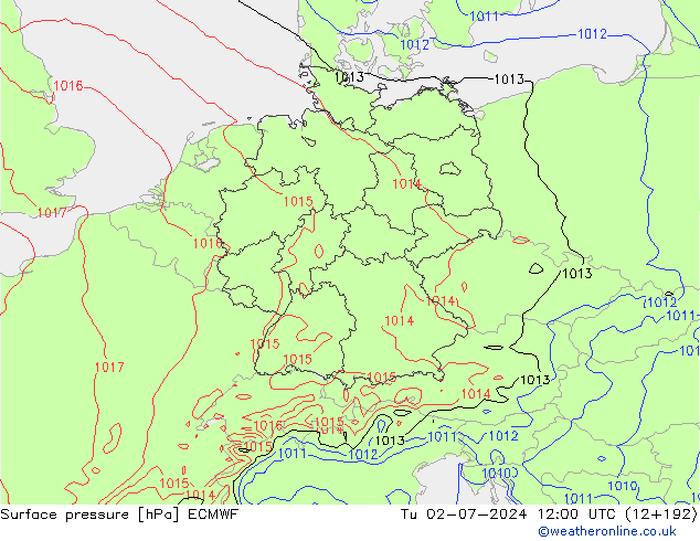 Surface pressure ECMWF Tu 02.07.2024 12 UTC