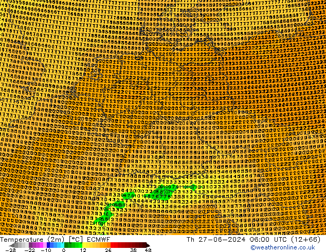 Temperature (2m) ECMWF Th 27.06.2024 06 UTC