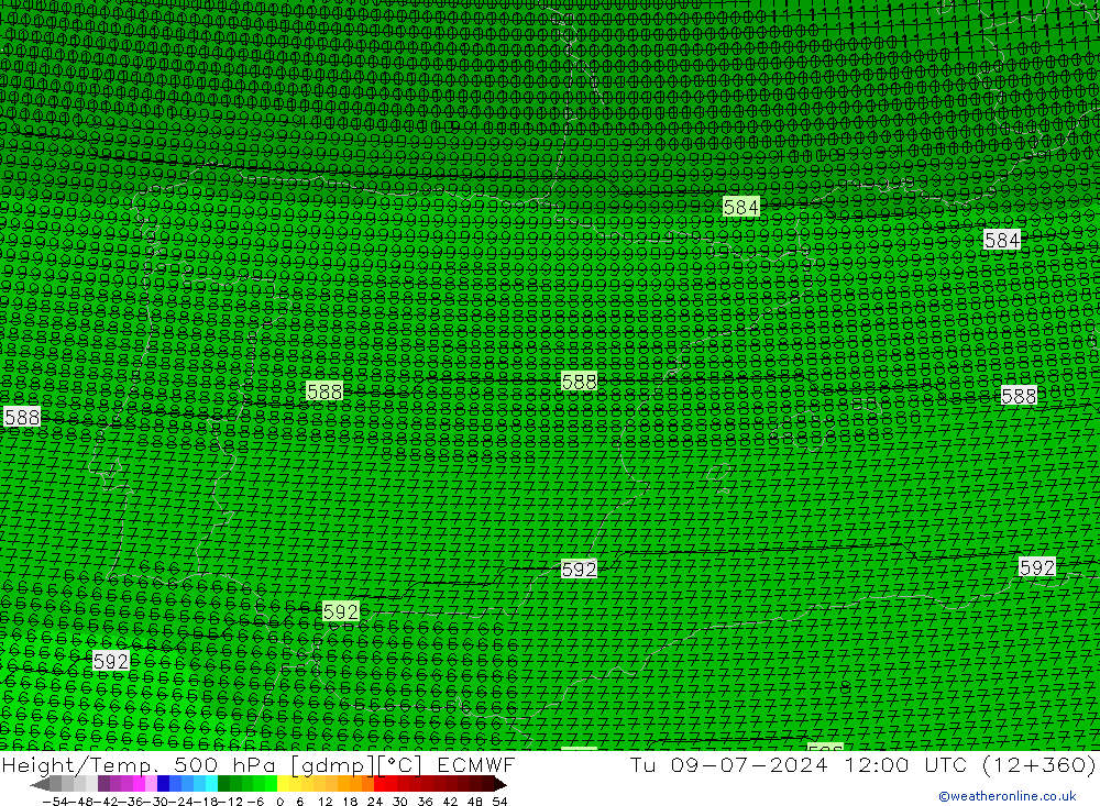 Height/Temp. 500 hPa ECMWF mar 09.07.2024 12 UTC