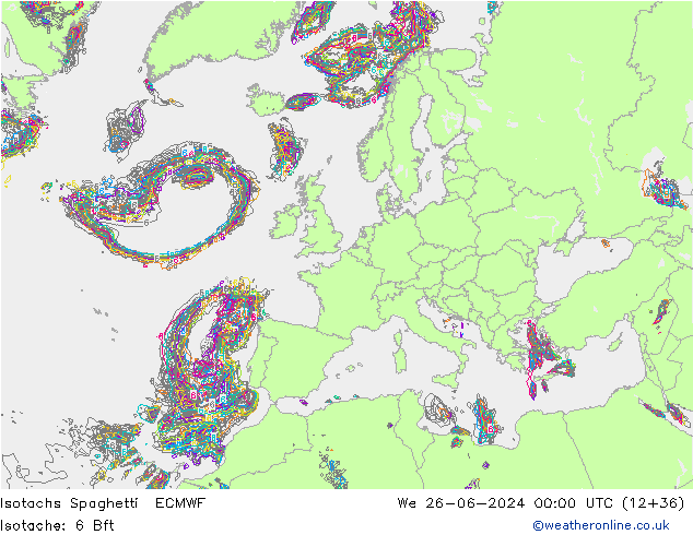 Isotaca Spaghetti ECMWF mié 26.06.2024 00 UTC