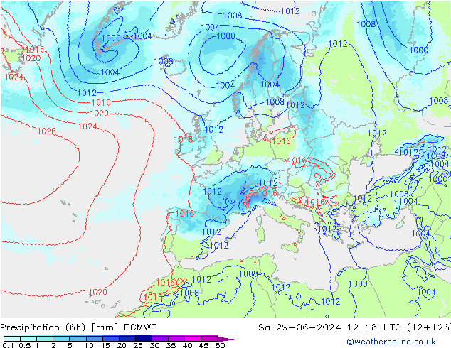 Precipitation (6h) ECMWF Sa 29.06.2024 18 UTC