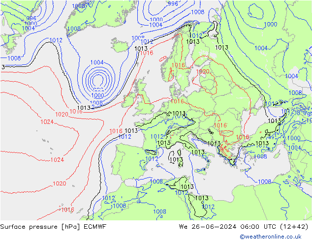 pressão do solo ECMWF Qua 26.06.2024 06 UTC