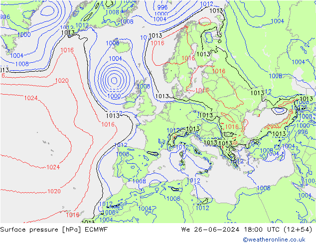 Luchtdruk (Grond) ECMWF wo 26.06.2024 18 UTC