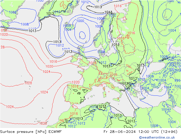 ciśnienie ECMWF pt. 28.06.2024 12 UTC