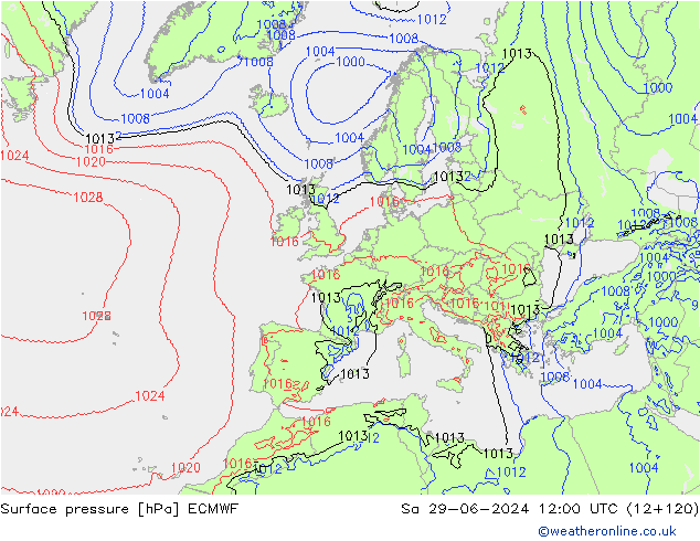 Surface pressure ECMWF Sa 29.06.2024 12 UTC