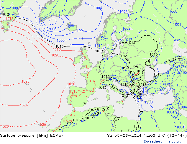 Pressione al suolo ECMWF dom 30.06.2024 12 UTC