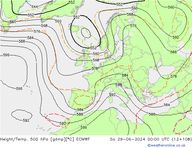 Height/Temp. 500 hPa ECMWF Sa 29.06.2024 00 UTC