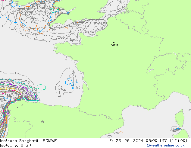 Isotachs Spaghetti ECMWF пт 28.06.2024 06 UTC