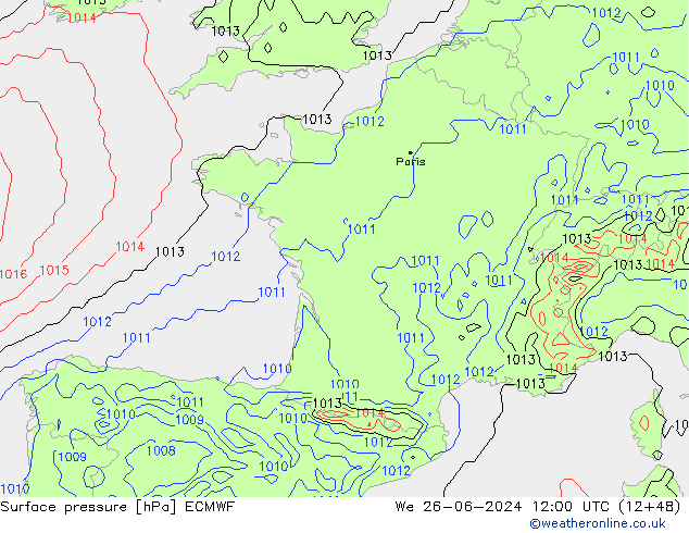 pressão do solo ECMWF Qua 26.06.2024 12 UTC