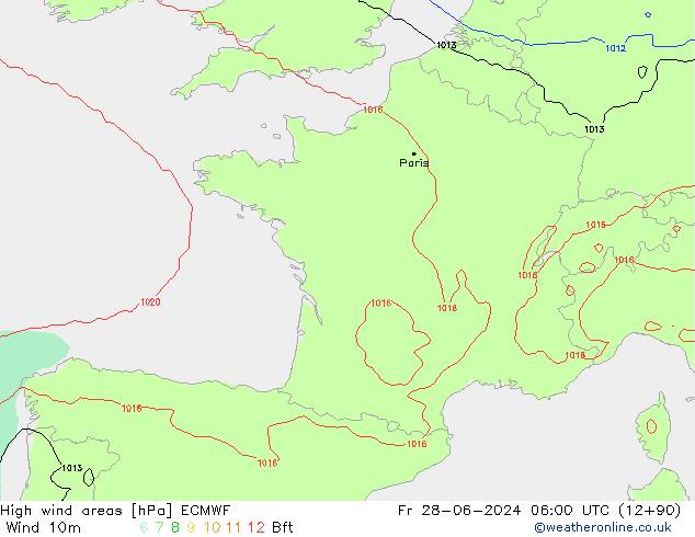 yüksek rüzgarlı alanlar ECMWF Cu 28.06.2024 06 UTC
