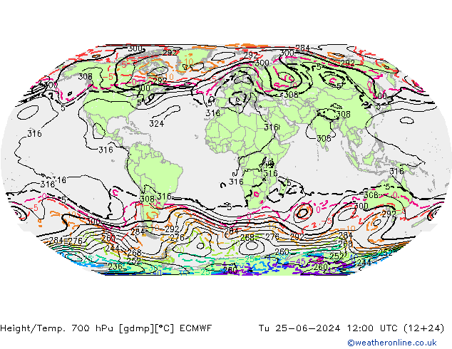 Height/Temp. 700 hPa ECMWF  25.06.2024 12 UTC