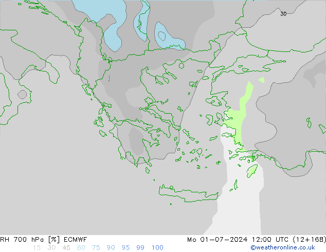 RH 700 hPa ECMWF Mo 01.07.2024 12 UTC