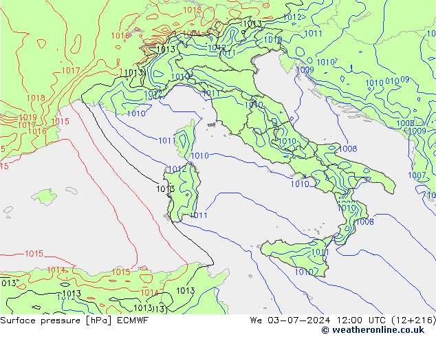 Yer basıncı ECMWF Çar 03.07.2024 12 UTC