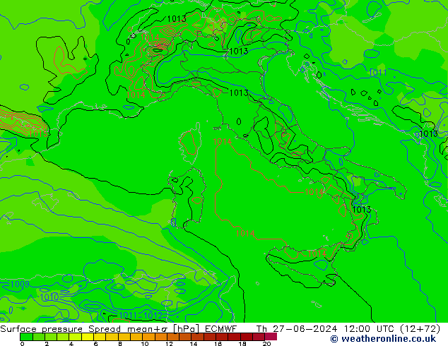 pression de l'air Spread ECMWF jeu 27.06.2024 12 UTC