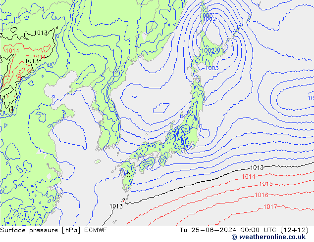 приземное давление ECMWF вт 25.06.2024 00 UTC