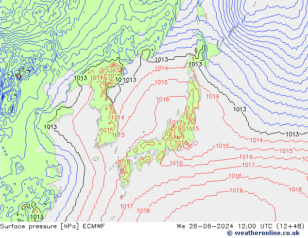 Pressione al suolo ECMWF mer 26.06.2024 12 UTC