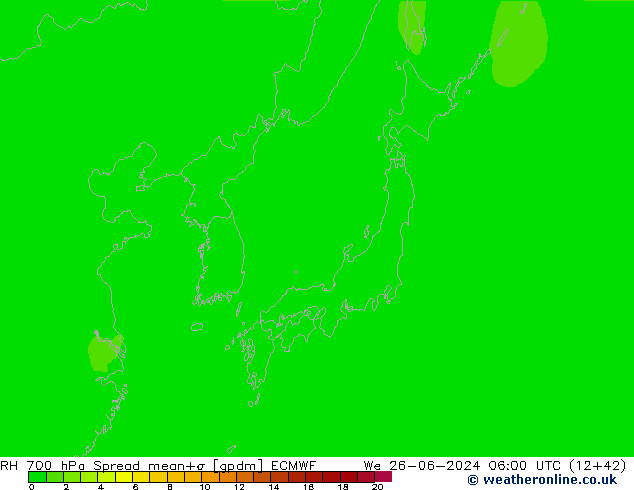 RH 700 hPa Spread ECMWF mer 26.06.2024 06 UTC