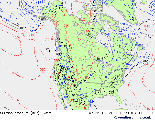 Surface pressure ECMWF We 26.06.2024 12 UTC