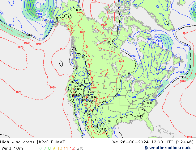 High wind areas ECMWF 星期三 26.06.2024 12 UTC