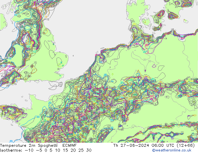 карта температуры Spaghetti ECMWF чт 27.06.2024 06 UTC