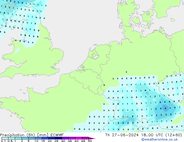 Precipitation (6h) ECMWF Th 27.06.2024 00 UTC