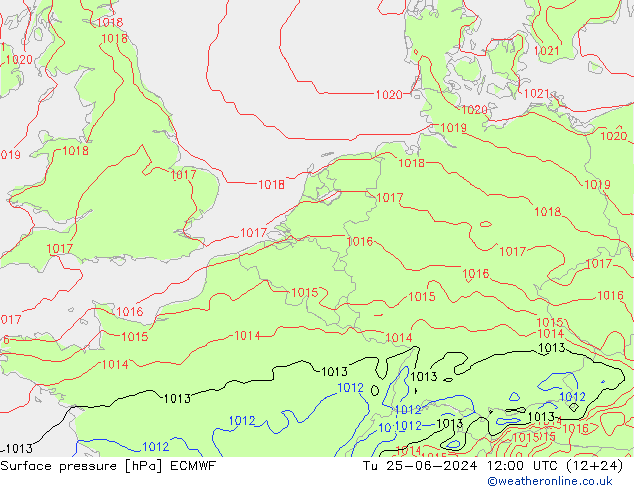 Atmosférický tlak ECMWF Út 25.06.2024 12 UTC