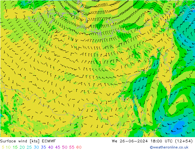 Surface wind ECMWF We 26.06.2024 18 UTC