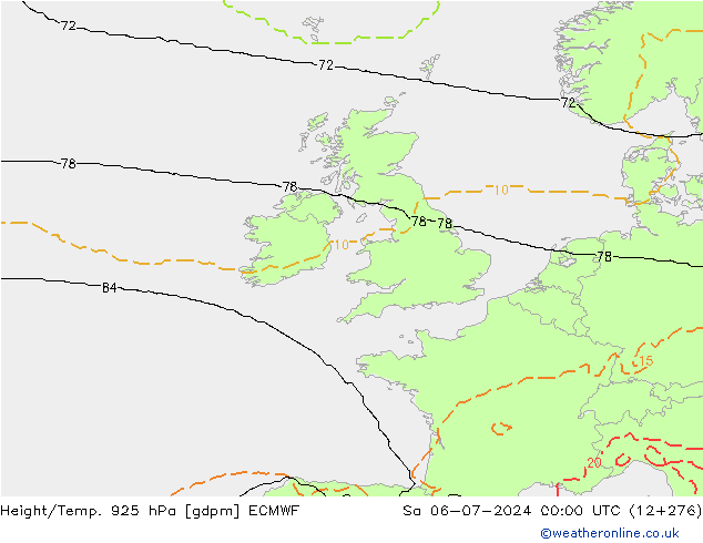 Height/Temp. 925 hPa ECMWF Sa 06.07.2024 00 UTC