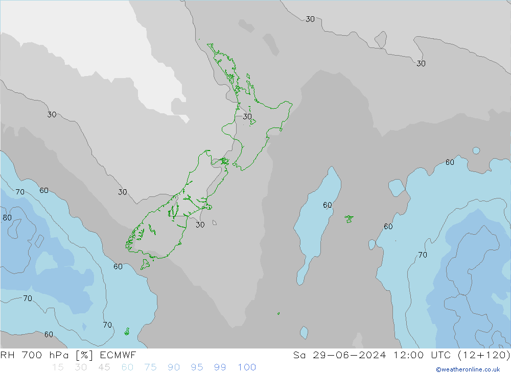 RH 700 hPa ECMWF Sa 29.06.2024 12 UTC