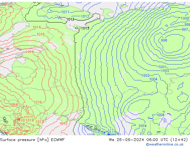 Surface pressure ECMWF We 26.06.2024 06 UTC