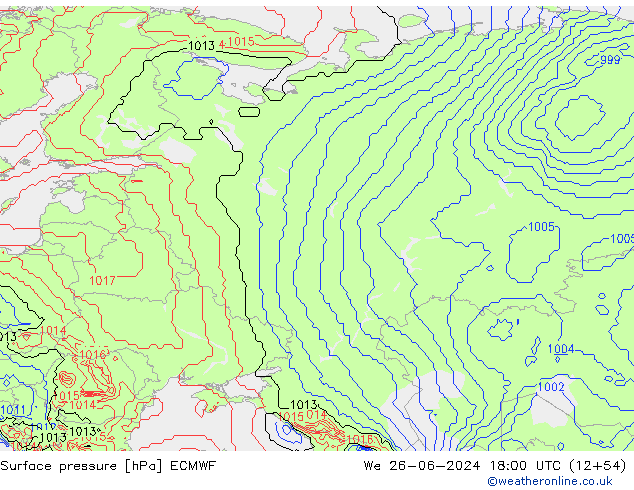 Surface pressure ECMWF We 26.06.2024 18 UTC